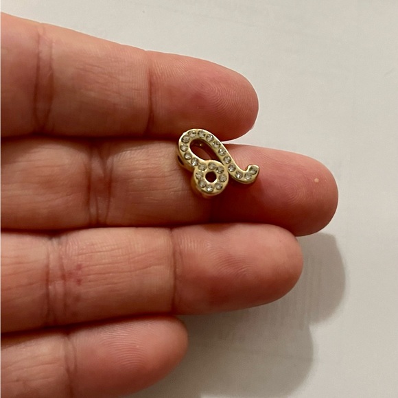 Zodiac Sign LEO Slide Charm / Pendant  - Gold Tone - Pave Set Stones - Picture 2 of 6